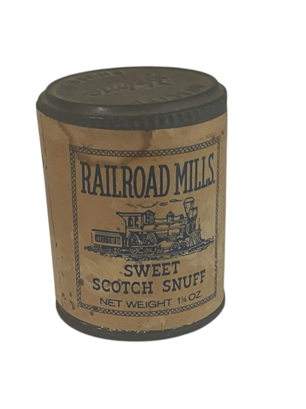 Vintage Railroad Mills Sweet Scotch Snuff 1¼ Oz Tin Tobacco Canister Advertising